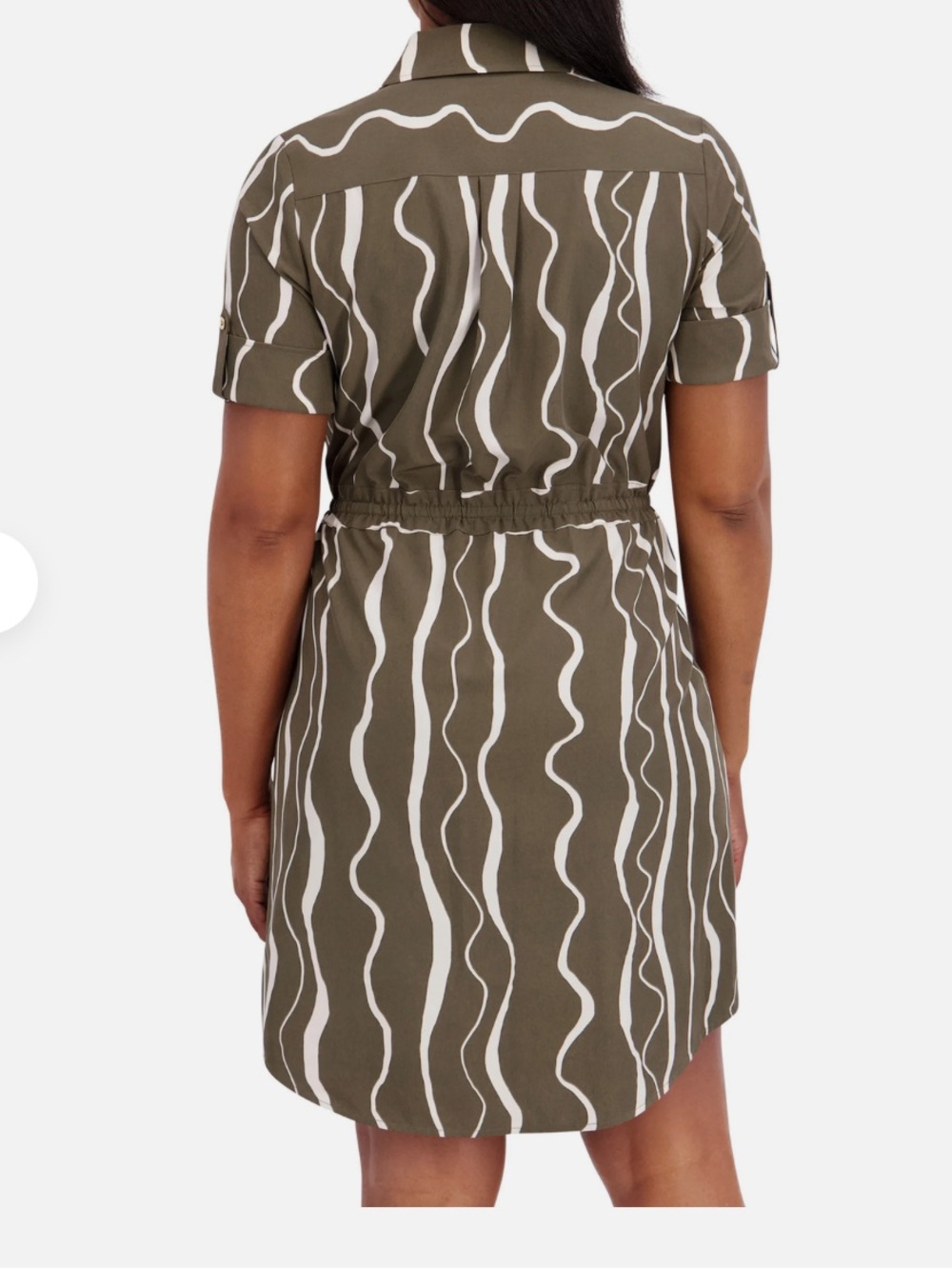 Halston Heritage Olive and Cream Wave-Print Midi Shirt Dress Size L - Picture 2 of 10